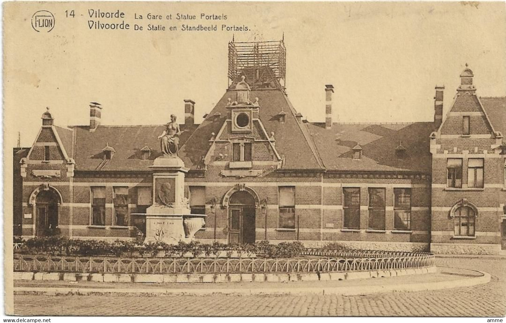 Vilvoorde - Vilvorde  *  La Gare Et Statue Portaels  (Flion) - Vilvoorde