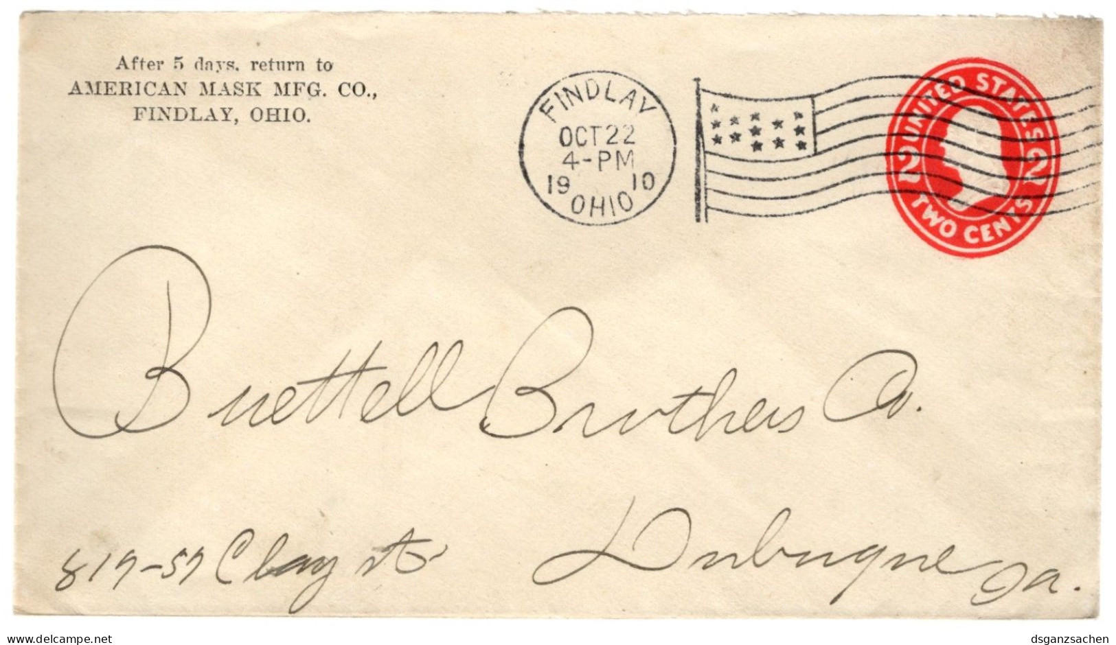 USA GA Umschlag  Stp. Findlay Ohio Oct.22.1910  Fahnenstempel - 1901-20