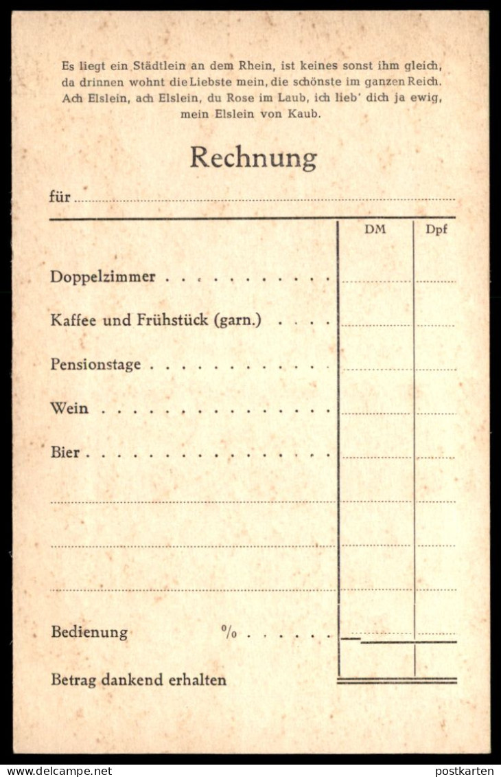 ALTE KARTE KAUB GRUSS AUS DER ELSLEINSCHÄNKE IM GOLDENEN STERN PHILIPP KIRDORF INHABER RENATE FUCHS RECHNUNG PENSION AK - Kaub