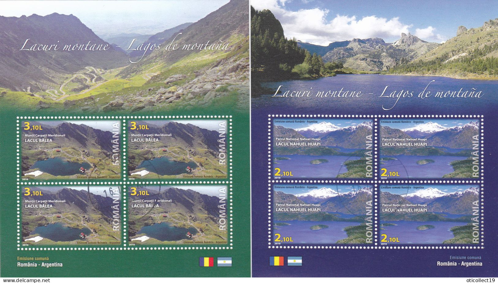 ROMANIA 2010 : JOINT ISSUE WITH ARGENTINA, 2 Used Small Sheets - Oblitérés