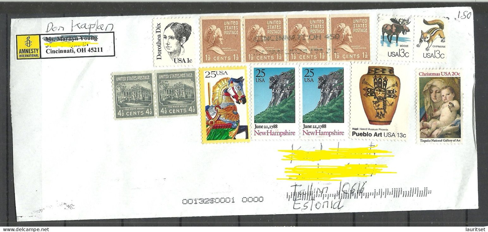 USA 2023 Cover To ESTONIA With Many Interesting Stamps - Storia Postale