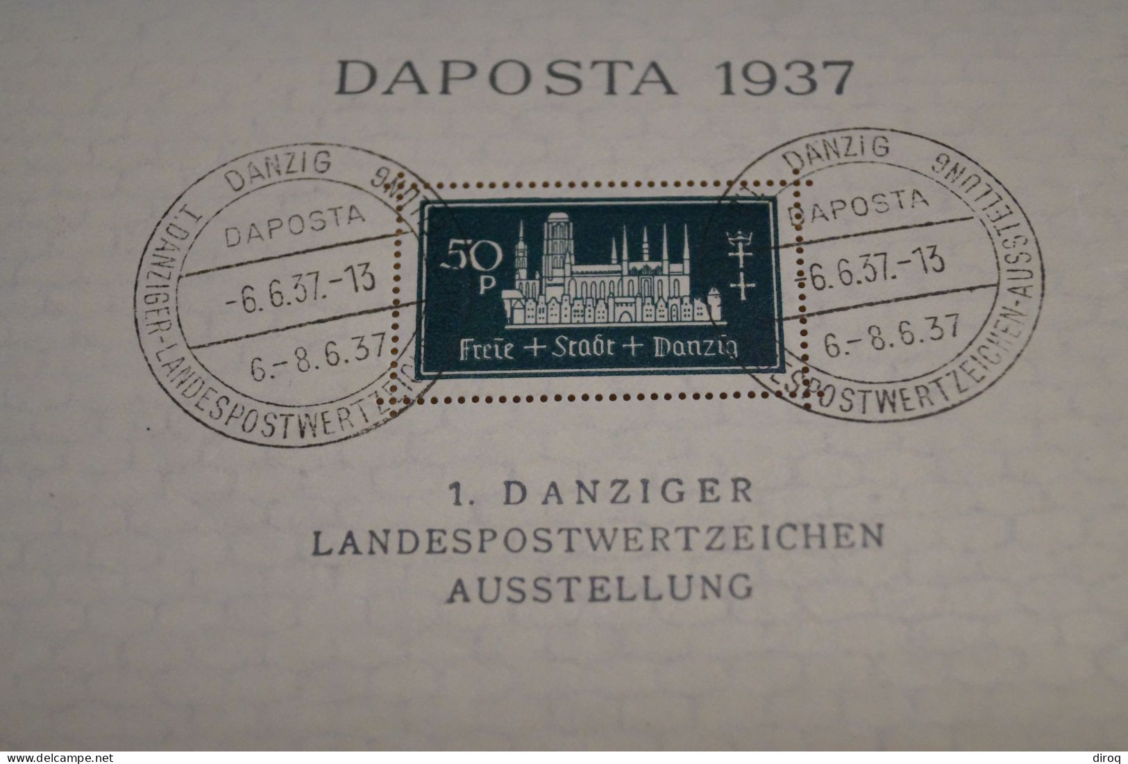 Daposta Danzig,Bloc 1 B,Allemagne 1937,double Oblitérations,superbe état Neuf Avec Gomme - Ungebraucht