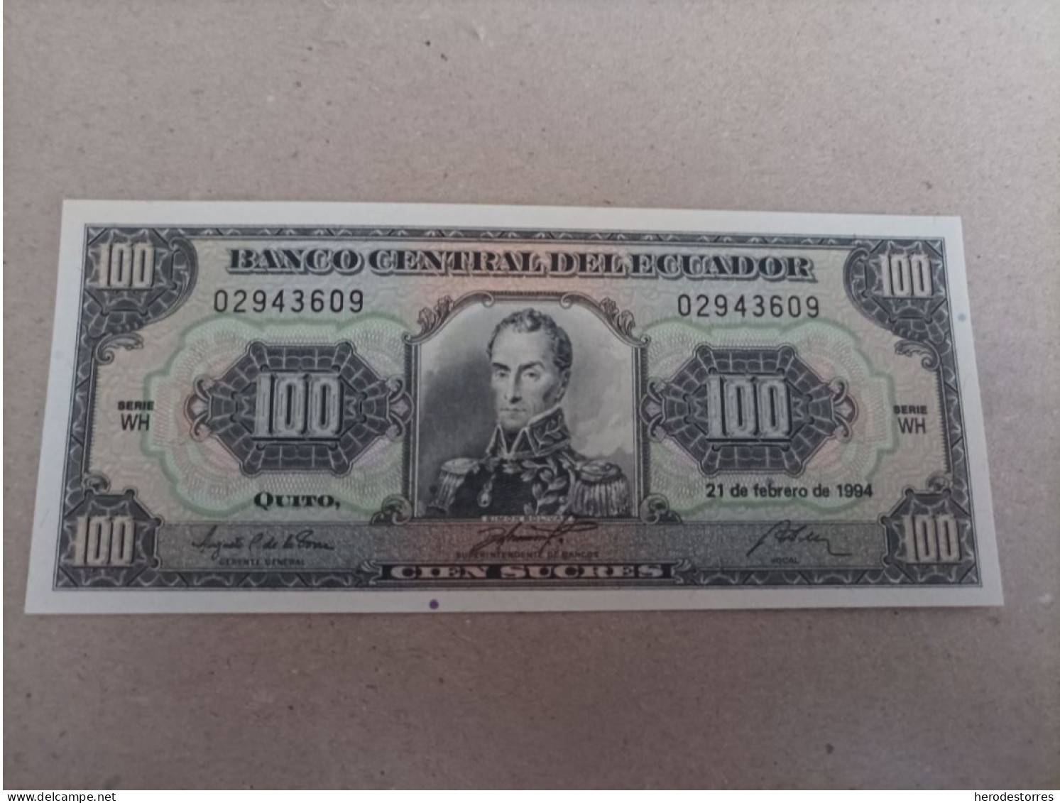 Billete De Ecuador 100 Sucres, Año 1994, Nº Bajo 02943609, UNC - Equateur