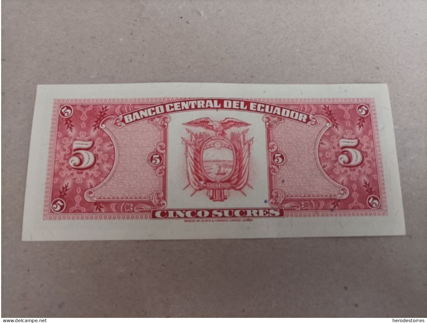 Billete De Ecuador 5 Sucres, Año 1988, Nº Bajo 05314944, UNC - Equateur