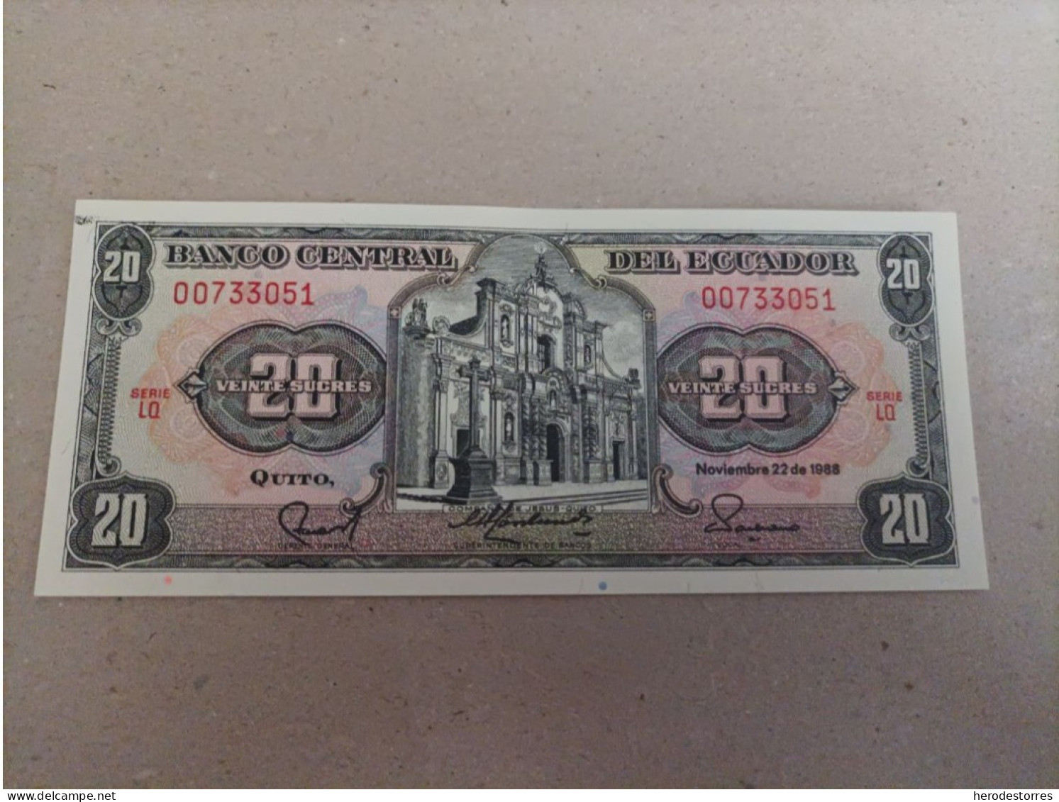 Billete De Ecuador 20 Sucres, Año 1988, Nº Bajo 00733051, UNC - Equateur
