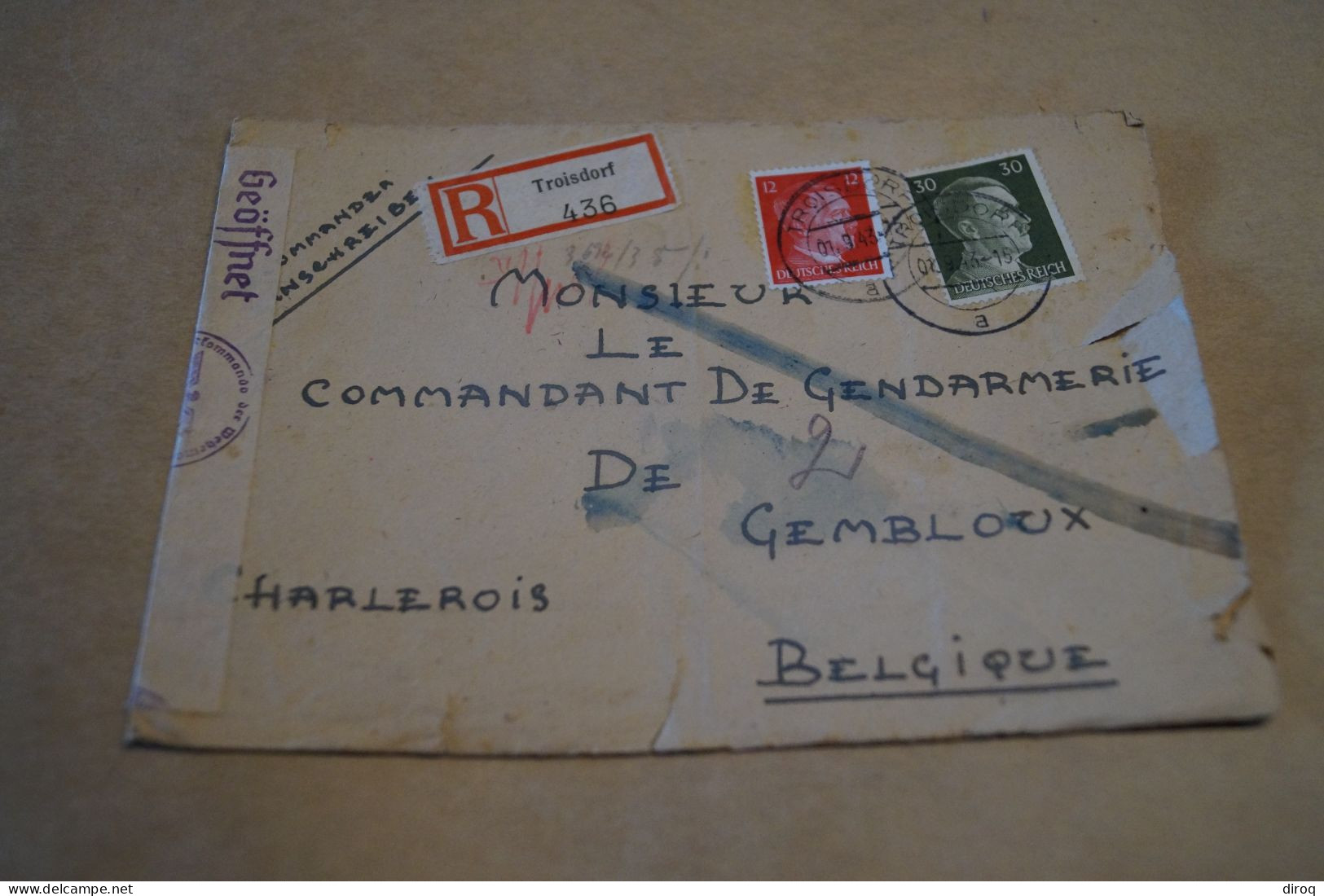 Guerre 40-45,recommandé,1943,Troisdorf,courrier Avec Belle Oblitération Militaire ,pour Collection - Guerra '40-'45 (Storia Postale)