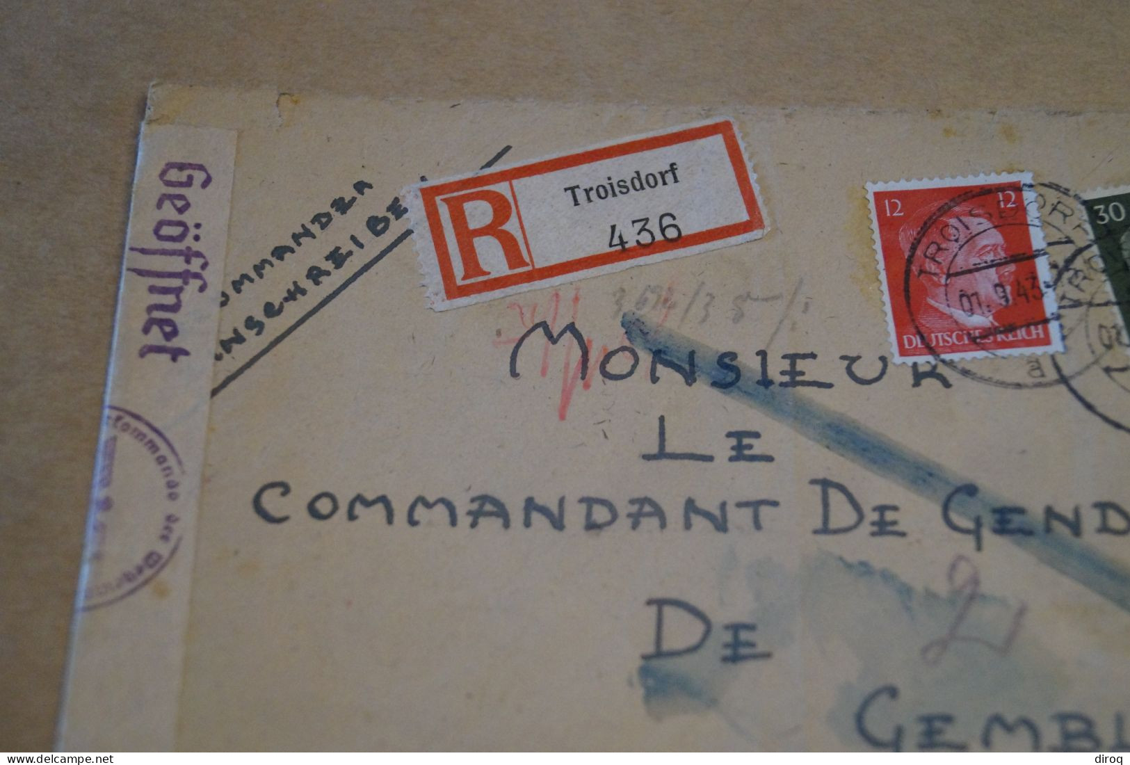 Guerre 40-45,recommandé,1943,Troisdorf,courrier Avec Belle Oblitération Militaire ,pour Collection - Guerre 40-45 (Lettres & Documents)