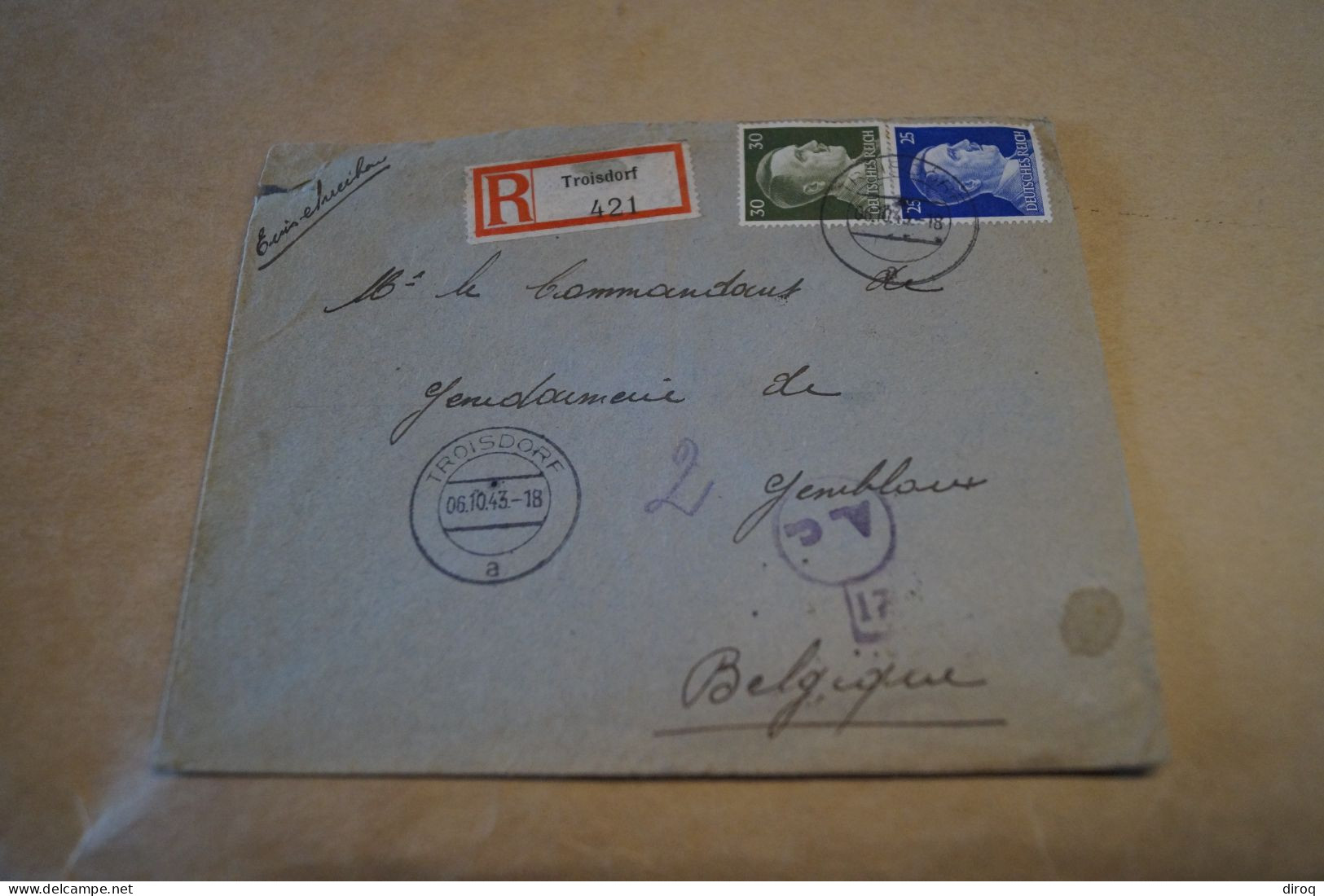 Guerre 40-45,recommandé,1943,Troisdorf,courrier Avec Belle Oblitération Militaire ,pour Collection - Weltkrieg 1939-45 (Briefe U. Dokumente)