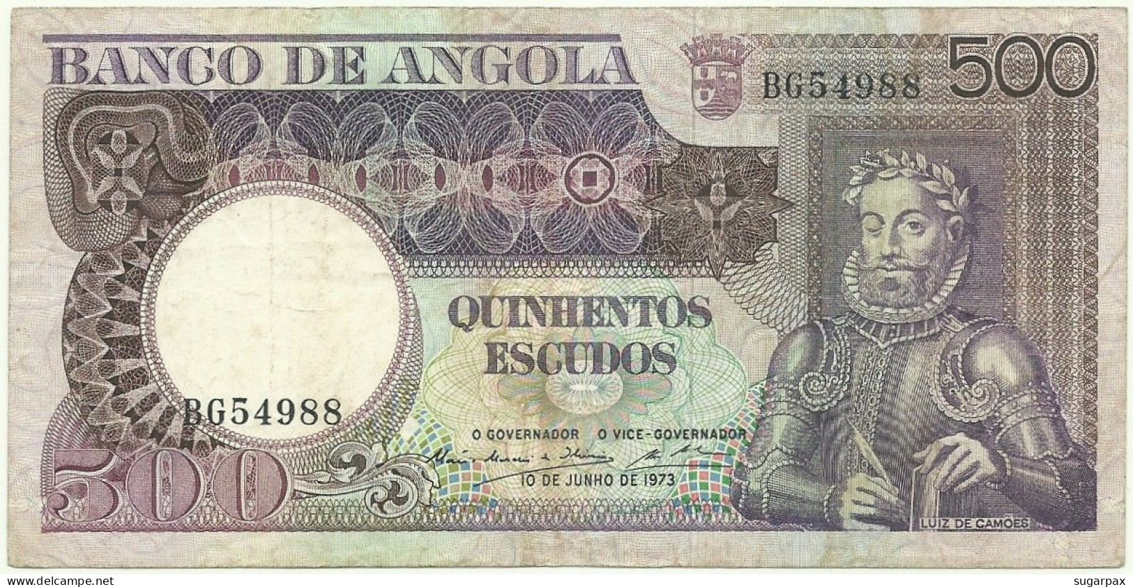 Angola - 500 Escudos - 10.6.1973 - Pick: 107 - Serie BG - Luiz De Camões - PORTUGAL - Angola