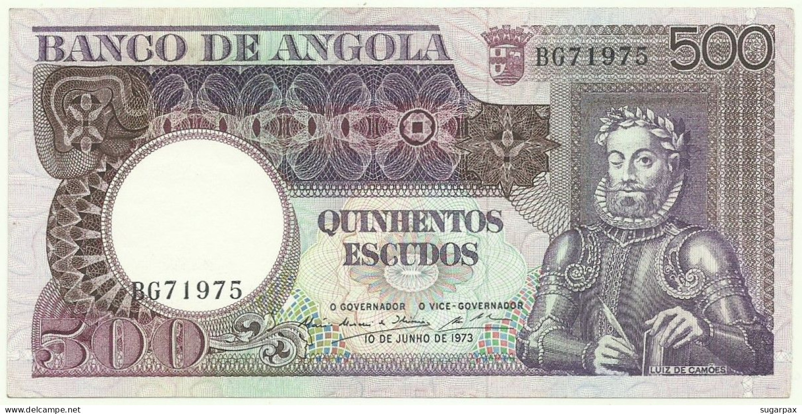 Angola - 500 Escudos - 10.6.1973 - Pick: 107 - AUnc. - Serie BG - Luiz De Camões - PORTUGAL - Angola