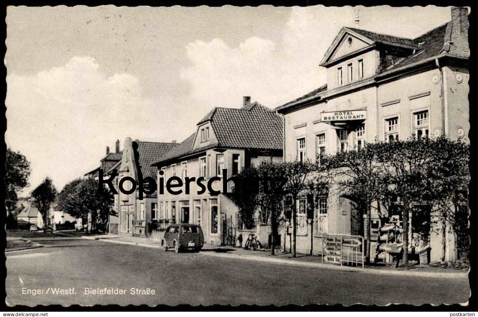 ÄLTERE POSTKARTE ENGER WESTFALEN BIELEFELDER STRASSE HOTEL RESTAURANT STRASSENSCHILD BIELEFELD Ansichtskarte AK Postcard - Enger