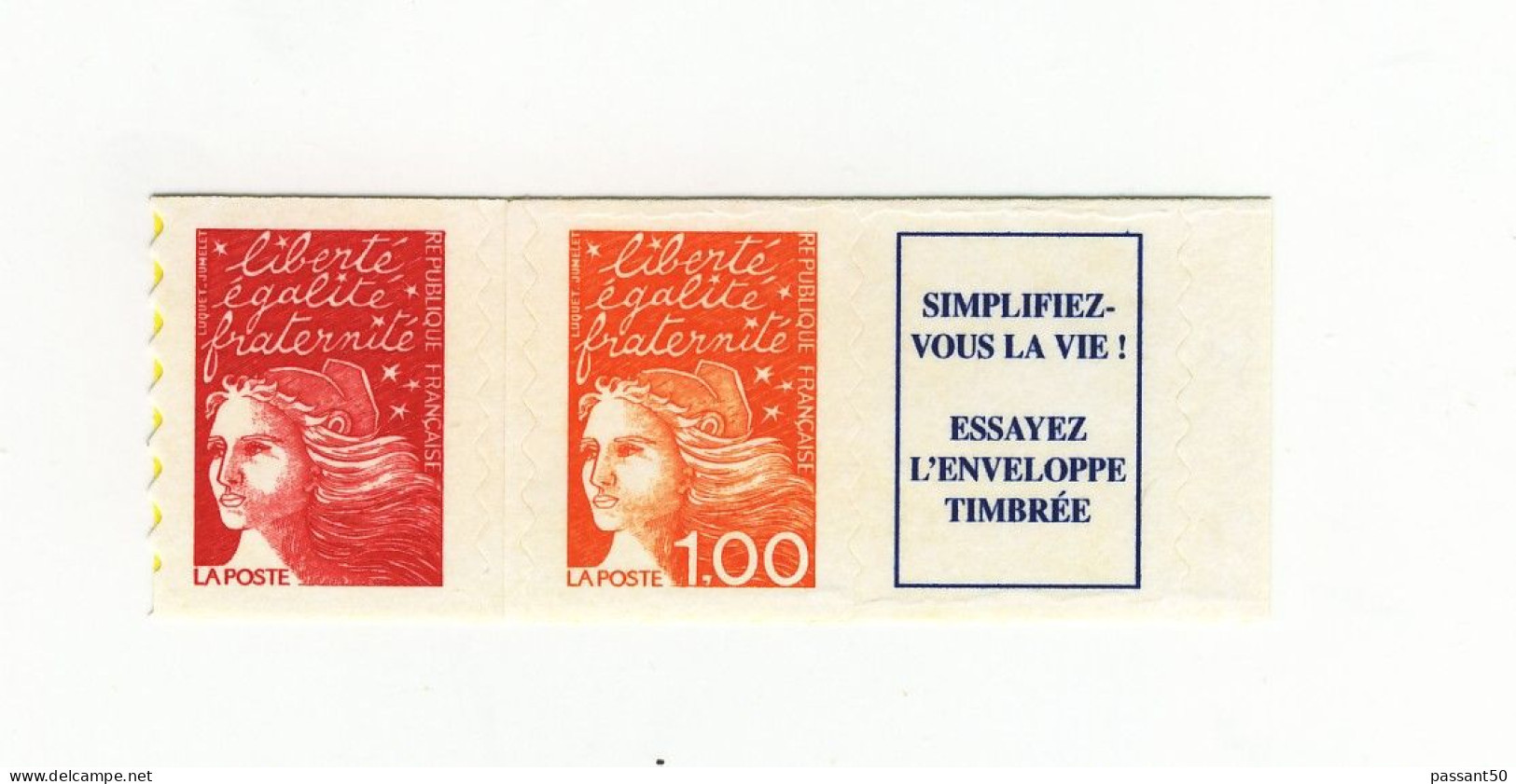 Luquet TVP Rouge Autoadhésif + 1fr Orange + Vignette Type I YT 3101b. Pas Courant, Voir Le Scan. Cote YT : 8 €. - Unused Stamps