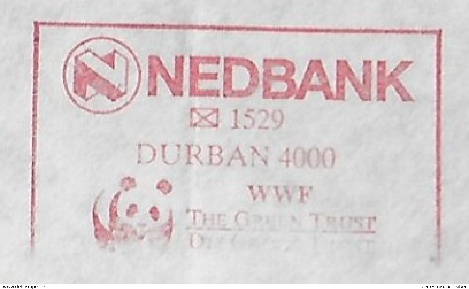 South Africa 1991 Airmail Cover Fragment Meter Stamp Francotyp-Postalia Slogan Nedbank Bank From Durban Panda - Brieven En Documenten