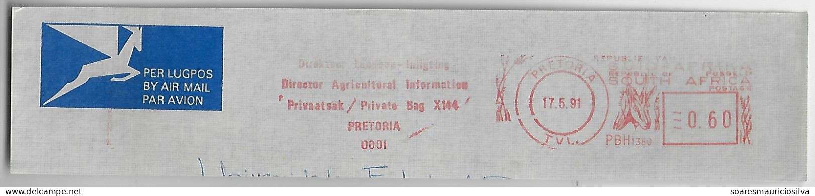 South Africa 1991 Cover Fragment Meter Stamp Pitney Bowes GB 5000 Slogan Director Of Agricultural Information Pretoria - Covers & Documents