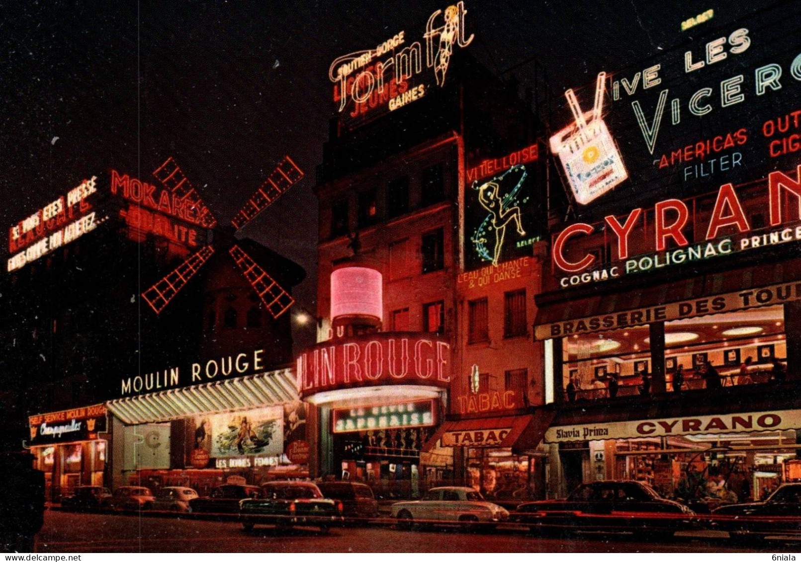 21193 PARIS Et Ses Merveilles MONTMARTRE La Nuit  Le Moulin Rouge ( Voitures Tabac Brasserie)  (2 Scans)  75 - Cafés, Hotels, Restaurants