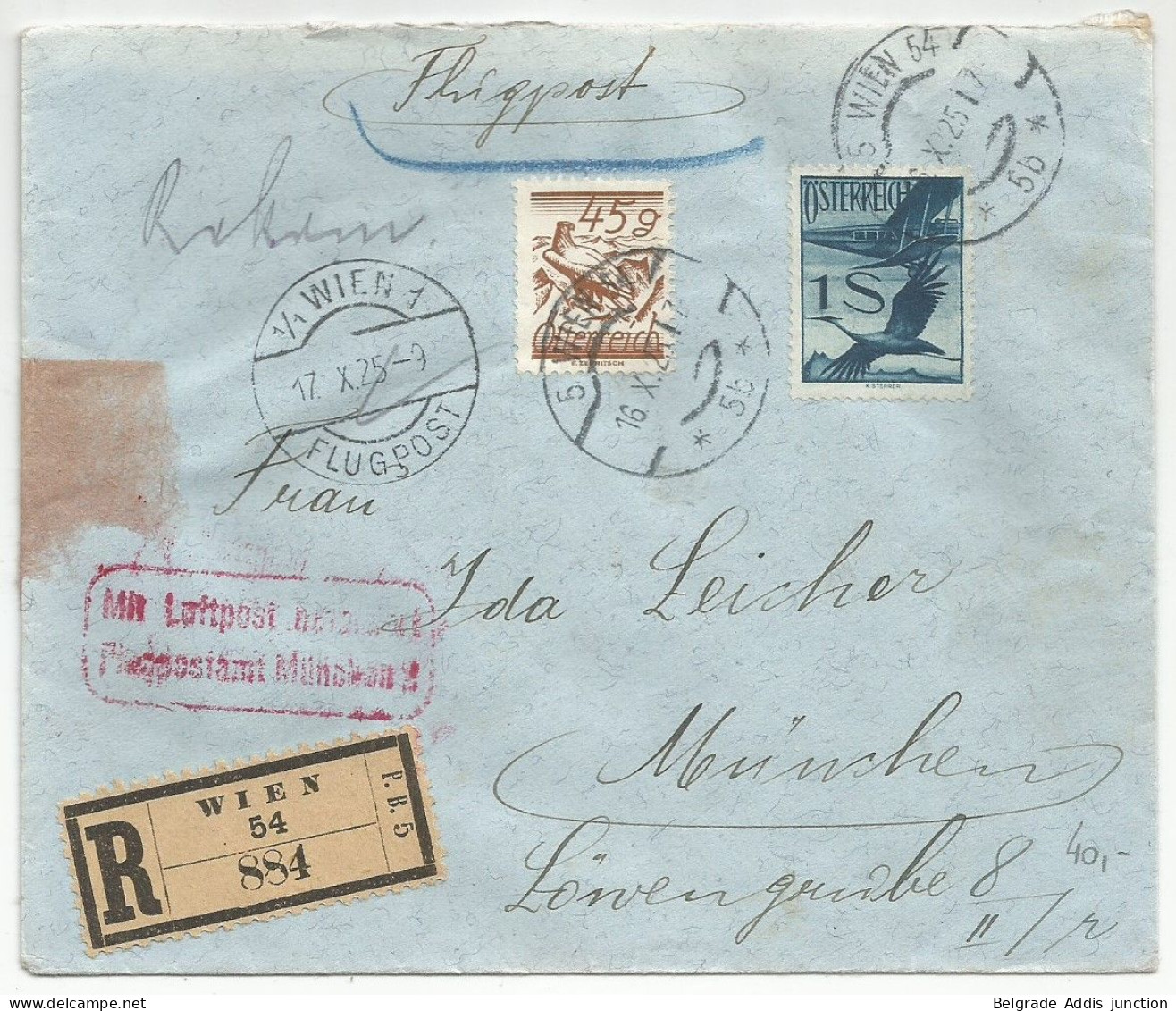 Österreich Austria Flugpost Registered Airmail Cover To Germany München 1925 - Briefe U. Dokumente