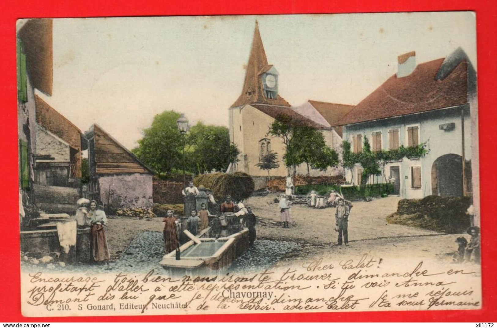 XZH-19  Chavornay RARE Centre Du Village,  TRES ANIME. Fontaine   Circ. 1904  Gonard 210 - Chavornay