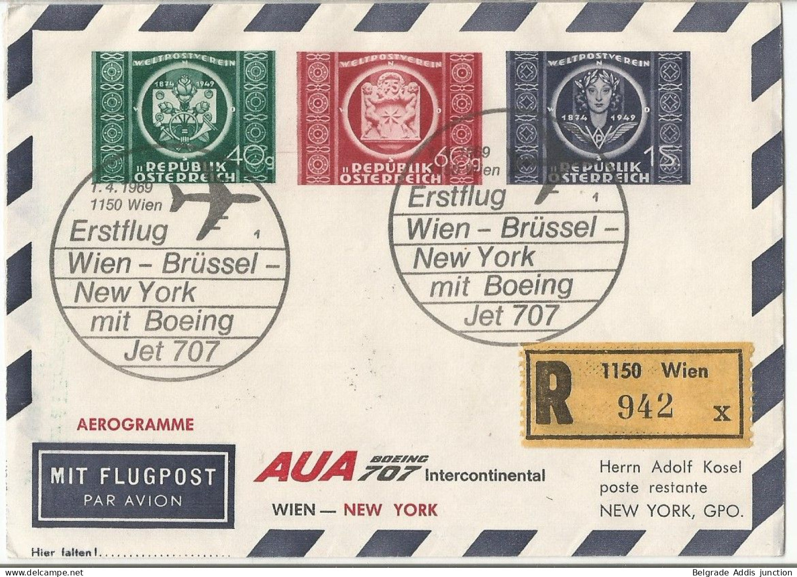 Österreich Austria ANK 955-57 Printed On Registered Aerogramme First Flight To USA New York 1969 FFC - Primeros Vuelos
