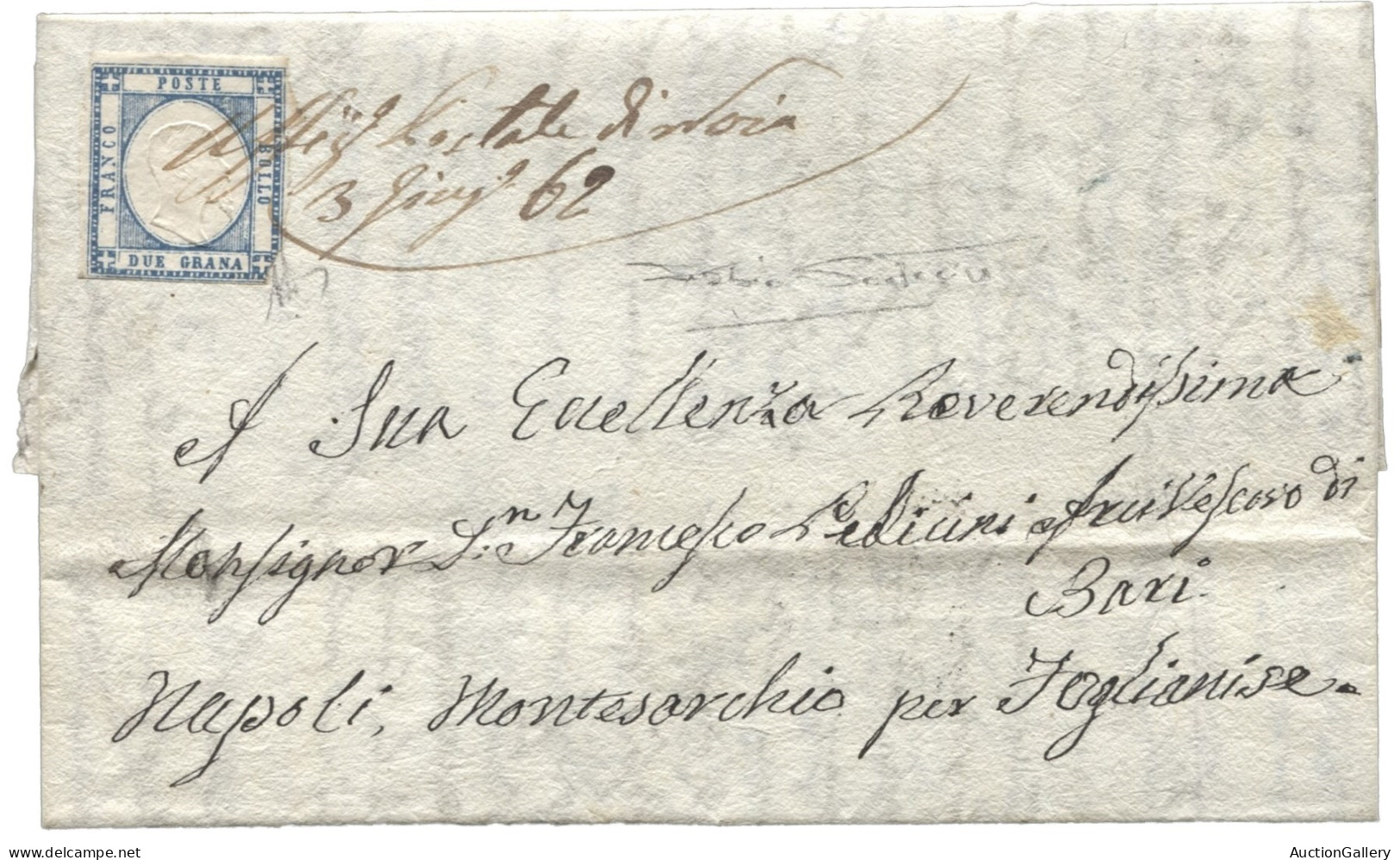 Antichi Stati Italiani - Napoli - Province Napoletane - Fresca Lettera Del 3.6.62 Affrancata Con 2 Grana Con Angolo Dife - Otros & Sin Clasificación