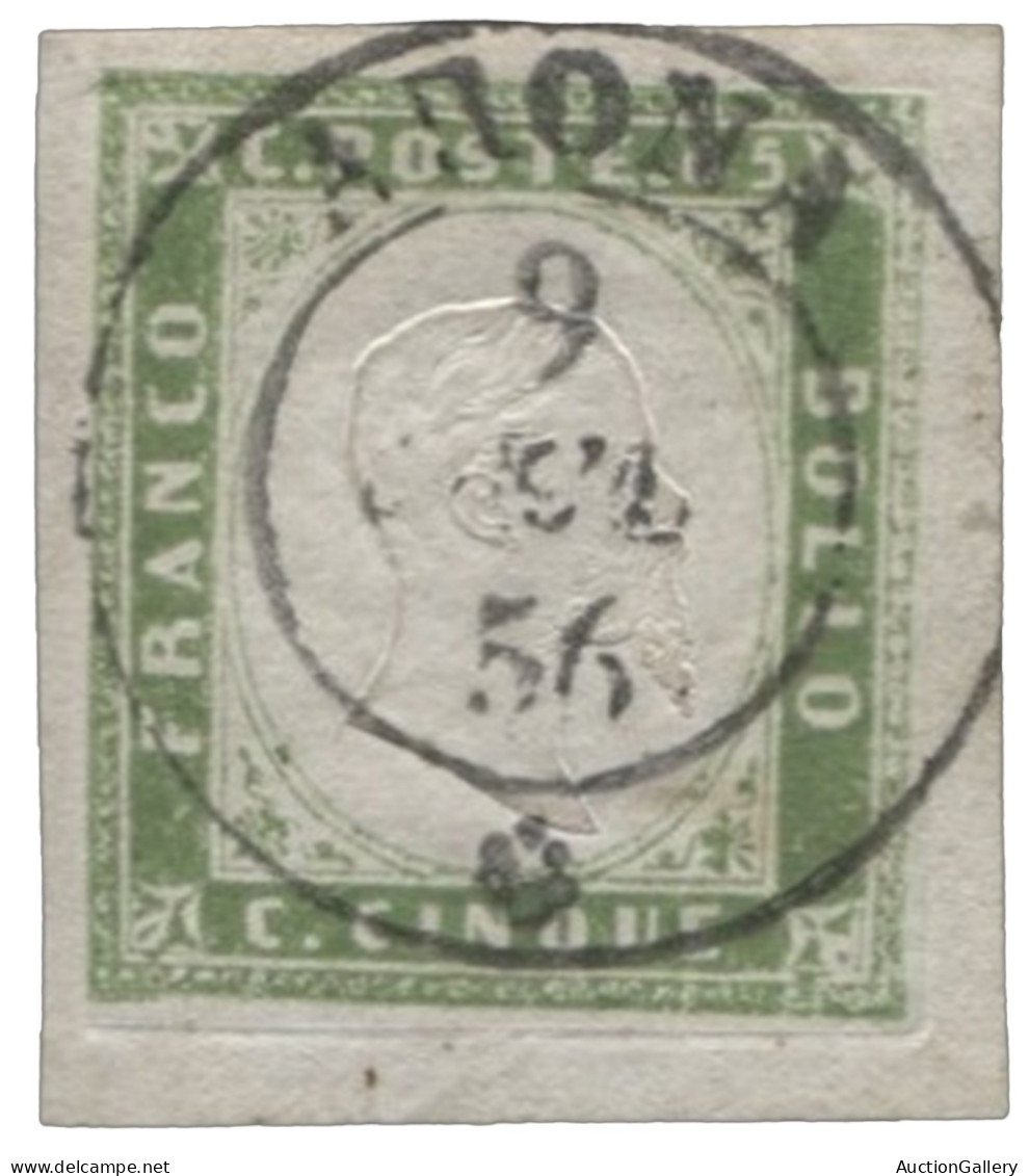 Antichi Stati Italiani - Sardegna - 5 Cent Verde Giallo Con Nitido Annullo Centrale Di Arona - Margini Grandiosi - Eccez - Autres & Non Classés