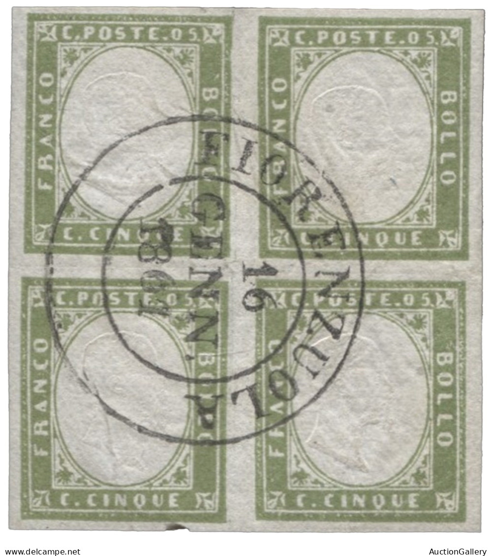 Antichi Stati Italiani - Sardegna - Quartina Del 5 Cent Verde Oliva Con Nitido Annullo Centrale Fiorenzuola 16.1.61 - Ra - Otros & Sin Clasificación