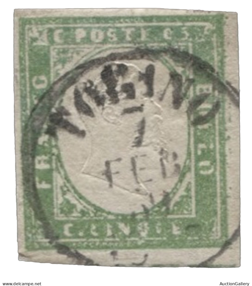 Antichi Stati Italiani - Sardegna - 5 Cent Verde Giallo Con Buoni Margini - Torino 7.2.59 - Sorani - (13Be) - Other & Unclassified