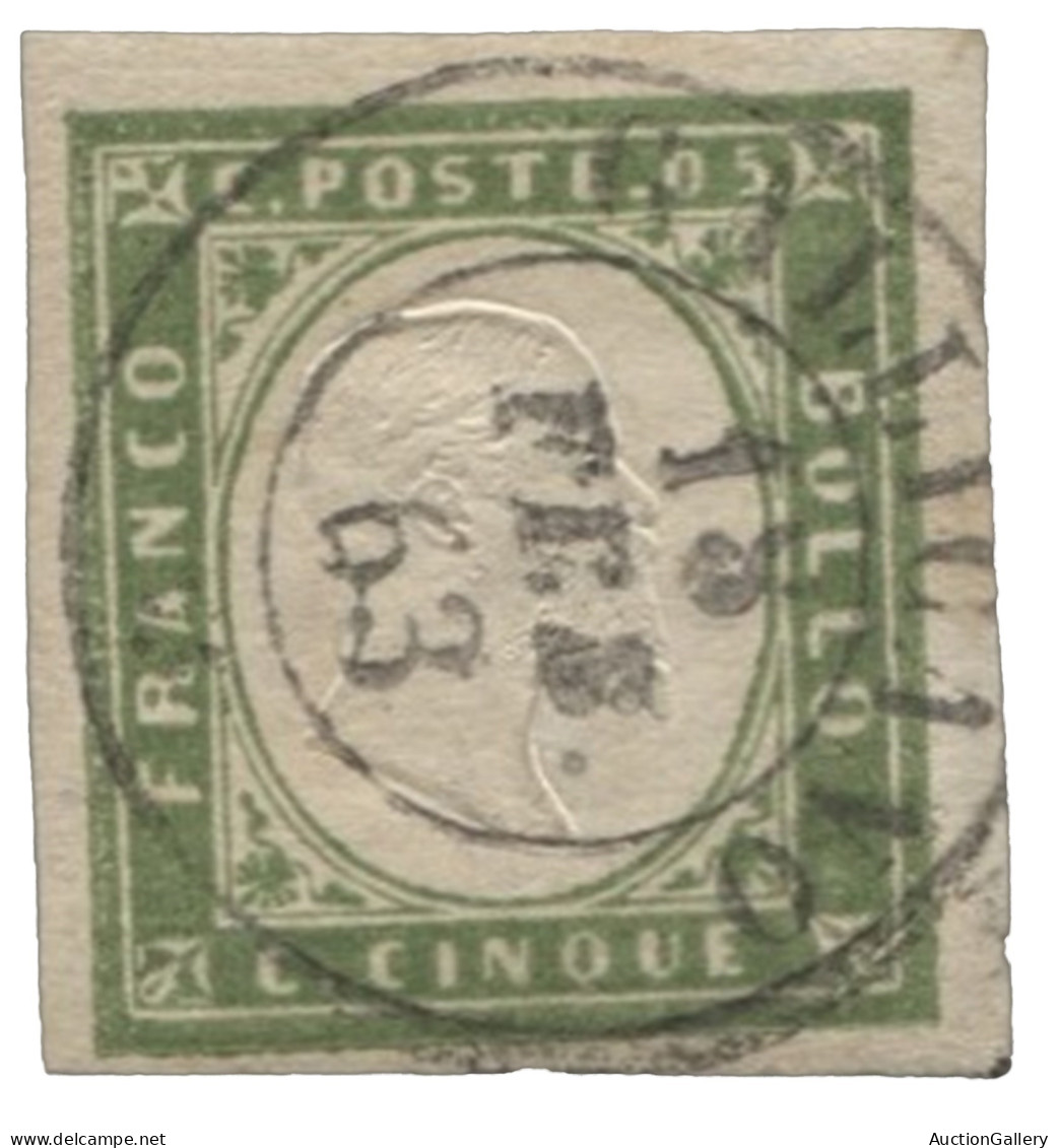 Antichi Stati Italiani - Sardegna - 5 Cent Verde Oliva Ottimamente Marginato Annullato Galliano 18.2.63 In DC - Uso Tard - Other & Unclassified
