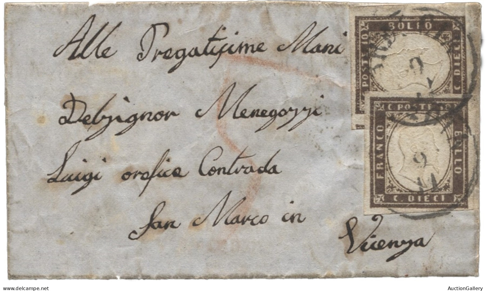 Antichi Stati Italiani - Sardegna - Minilettera Da Brescia  9.11.59 Recante Due Es. Del 10 Cent Bruno Cioccolato Scuro - - Other & Unclassified