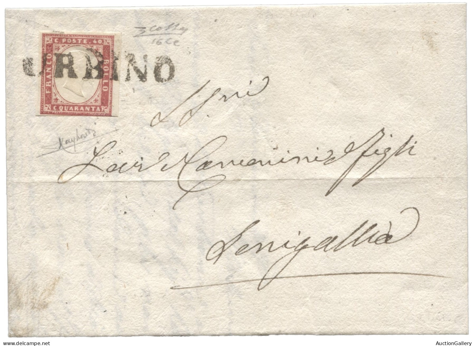 Antichi Stati Italiani - Sardegna - Fresca Lettera Da Urbino 04/61 Per Senigallia Affrancata Con 40 Cent Rosa Lilla - Ma - Andere & Zonder Classificatie