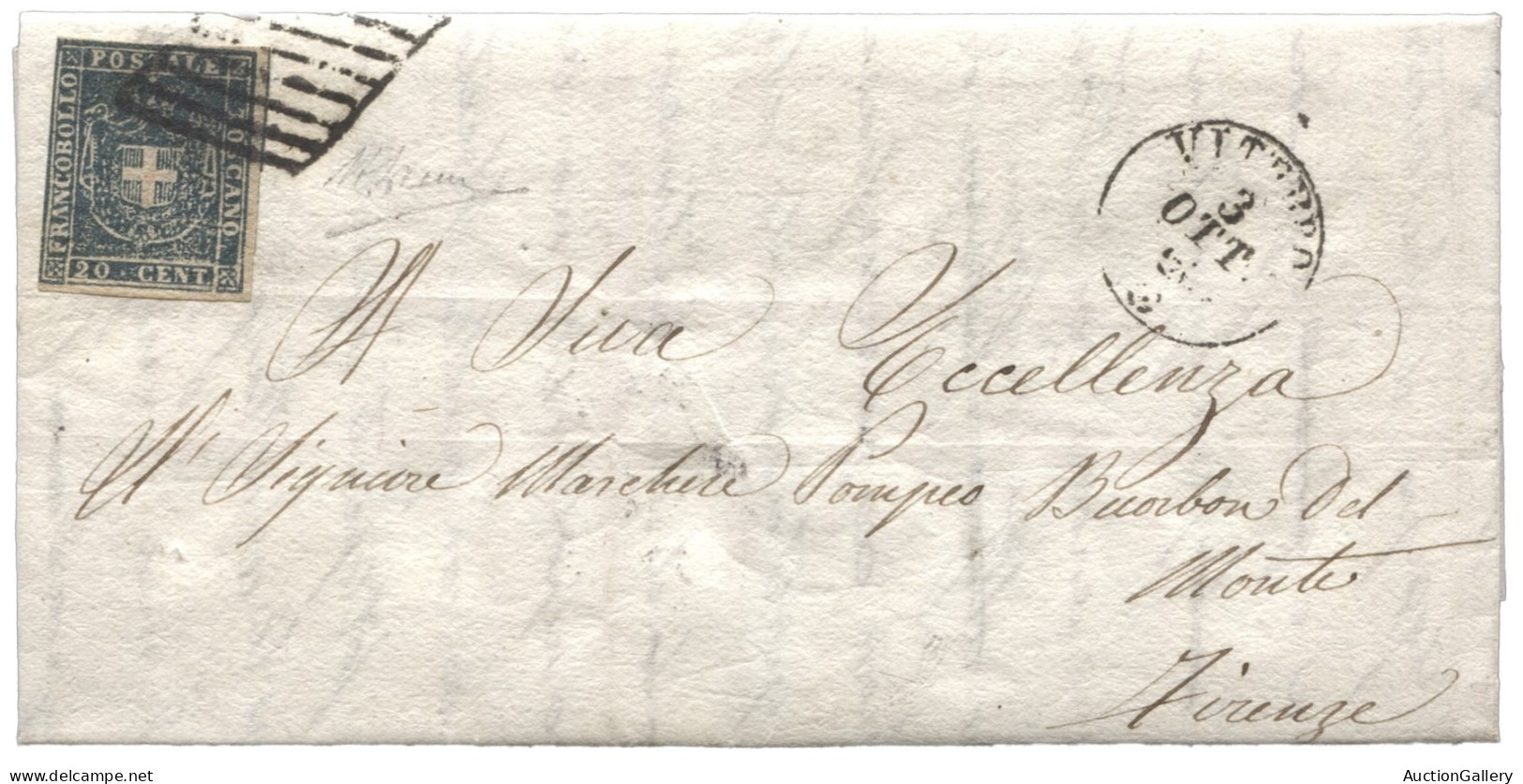 Antichi Stati Italiani - Toscana - Letterina Da Viterbo 3.10.60 Affrancata Con 20 Cent Annullato Con Bolli A Griglia - C - Autres & Non Classés