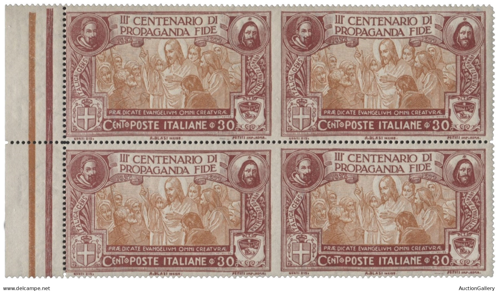 Regno - Vittorio Emanuele III - 1923 Regno - Propaganda Fide 30 Cent Carminio E Arancio In Quartina Non Dentellata In Me - Sonstige & Ohne Zuordnung