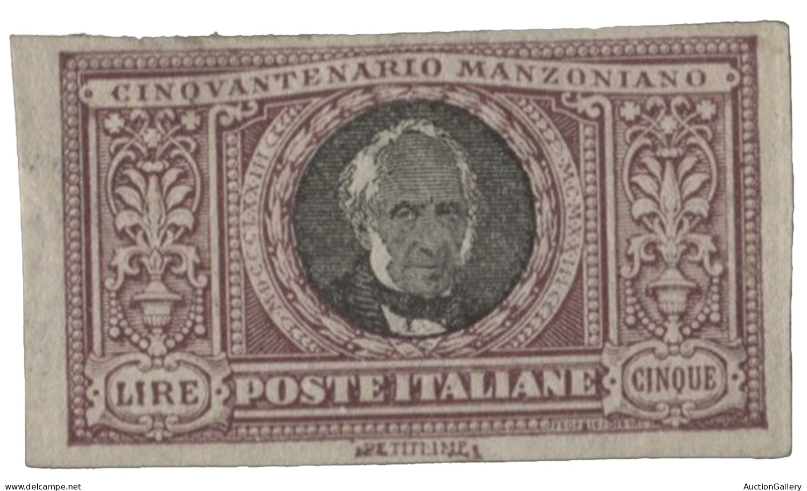 Regno - Vittorio Emanuele III - 1923 Regno - Manzoni 5 Lire Non Dentellato Con Buoni Margini - Cert- Diena - (156d) - Autres & Non Classés