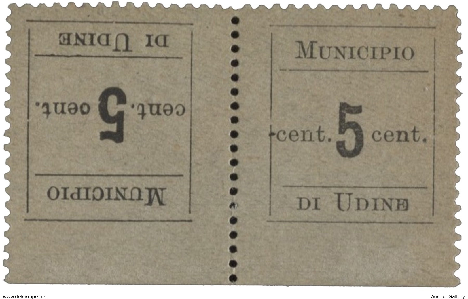 Occupazioni I Guerra Mondiale - Municipio Di Udine - Coppia Orizzontale Tete-beche Del 5 Cent - (1c) - Sonstige & Ohne Zuordnung