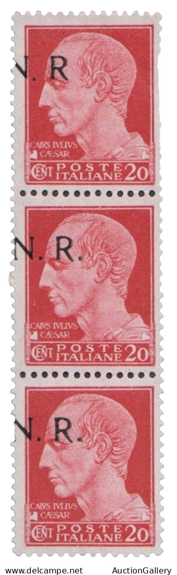 Repubblica Sociale  - G.N.R. Brescia - 1943 - GNR Brescia - Striscia Verticale Di Tre Del 20 Cent Con Soprastampa In Alt - Other & Unclassified