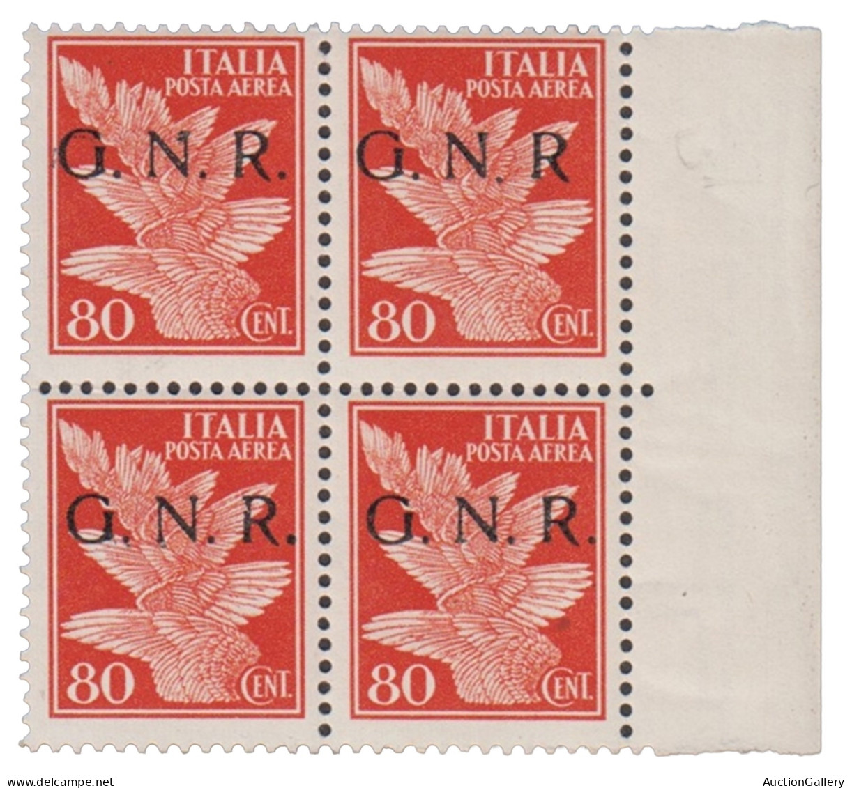 Repubblica Sociale  - G.N.R. Brescia - 1943 - GNR Brescia - Quartina (pos. 9/20) Del 80 Cent Con R Senza Punto (errore I - Sonstige & Ohne Zuordnung