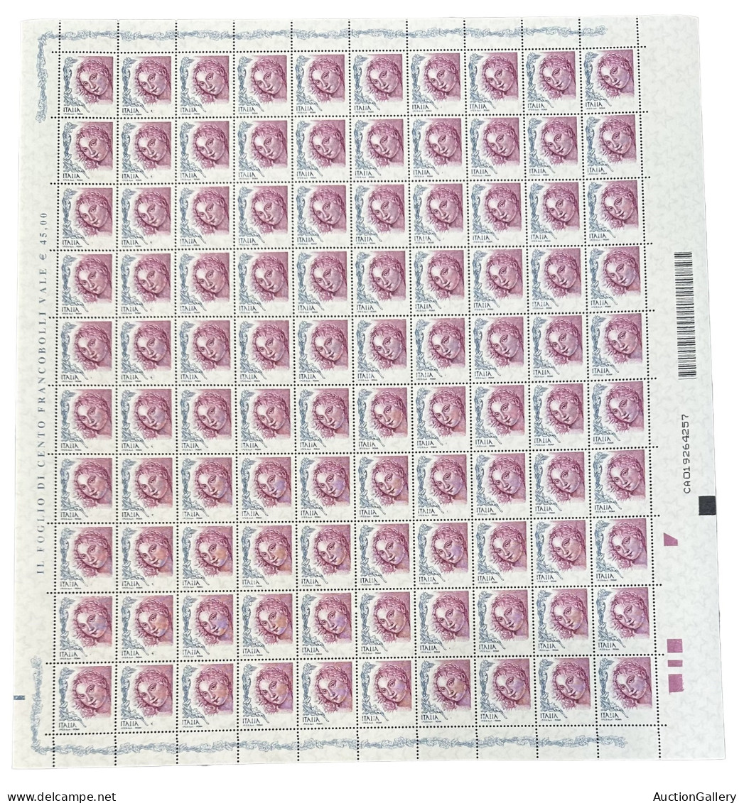Italia - Repubblica - Donna Nell'arte Foglio Completo Di 100 Es. Senza La Stampa Della Cifra - (2726 Varietà) - Sonstige & Ohne Zuordnung