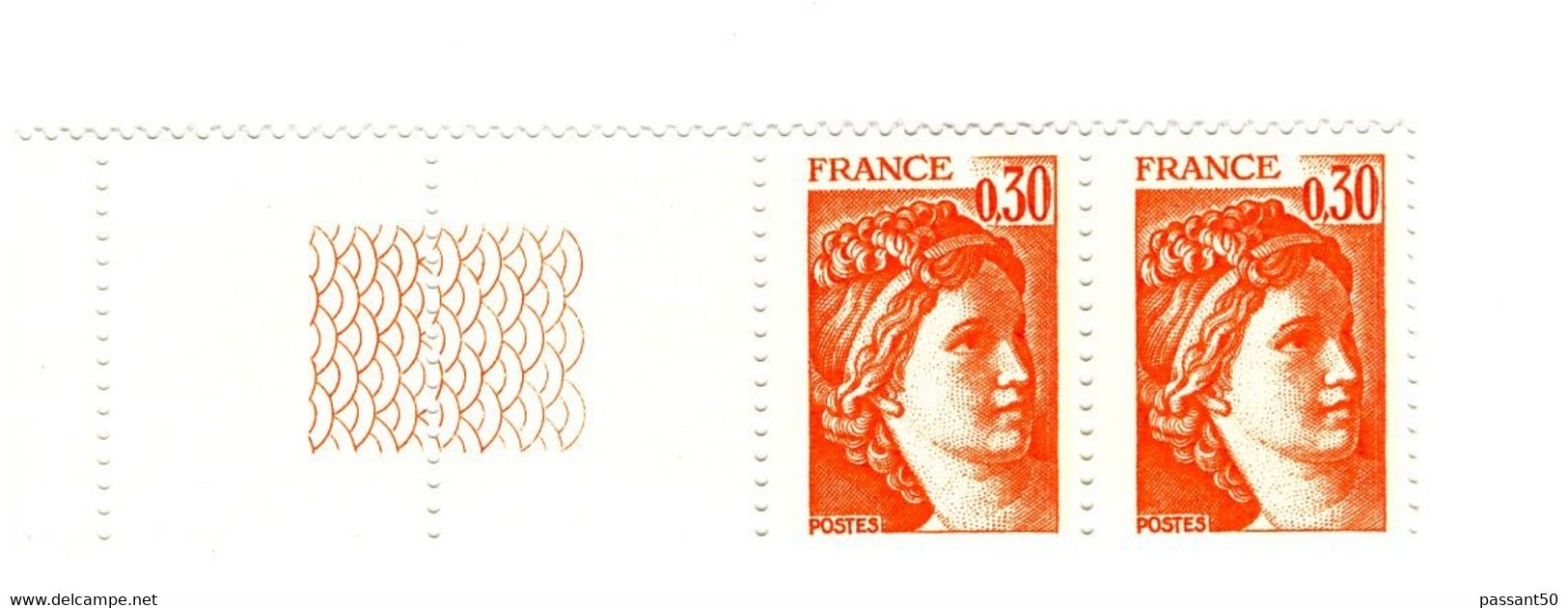 Sabine 0.30fr Orange YT 1968g En Paire Bord De Feuille Guilloché. Superbe Et Pas Courant, Voir Le Scan. Cote YT : 3 €. - Unused Stamps