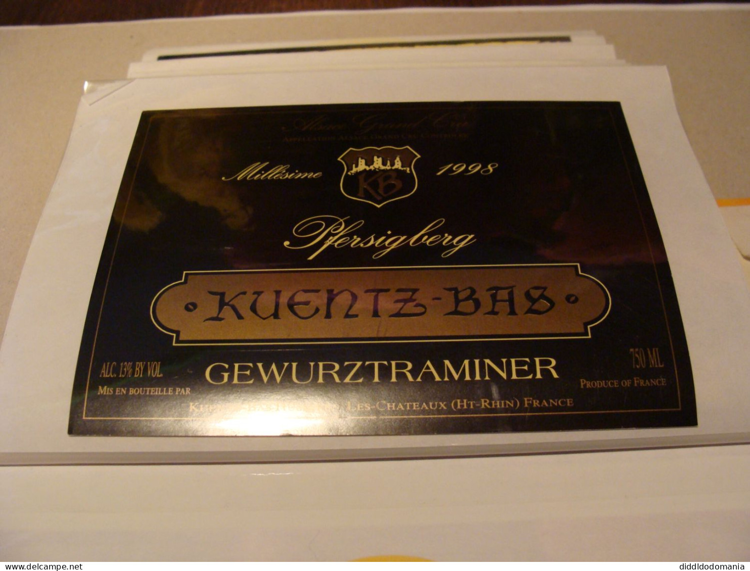 Etiquette De Vin Jamais Collée Wine Label  Weinetikett   1 Etiquettes Alsace Gewurztraminer Kuentz Bas 1998 - Gewurztraminer