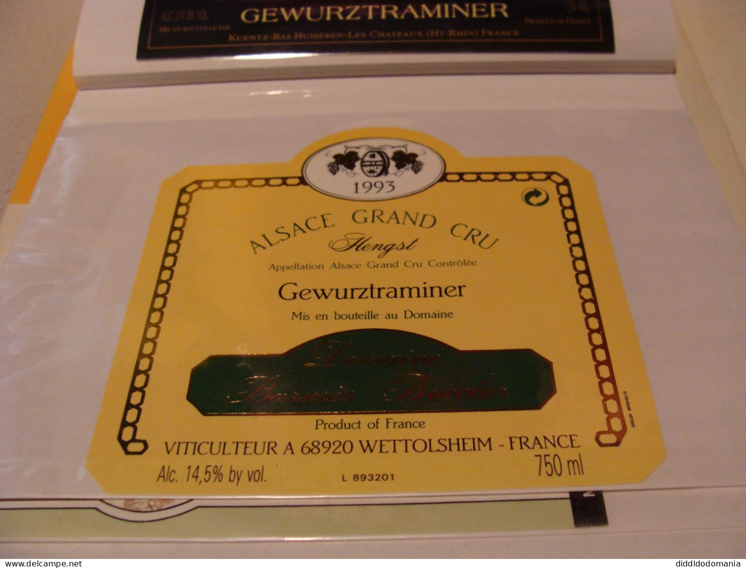 Etiquette De Vin Jamais Collée Wine Label  Weinetikett   1 Etiquettes Alsace Gewurztraminer Barmes Buecher 1993 - Gewurztraminer