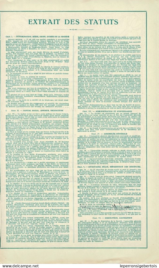 Titre De 1927 - Cie Commerciale Et Agricole Du Tanganika - CATANIKA - Société Congolaise à Responsabilité Limitée - Déco - Africa