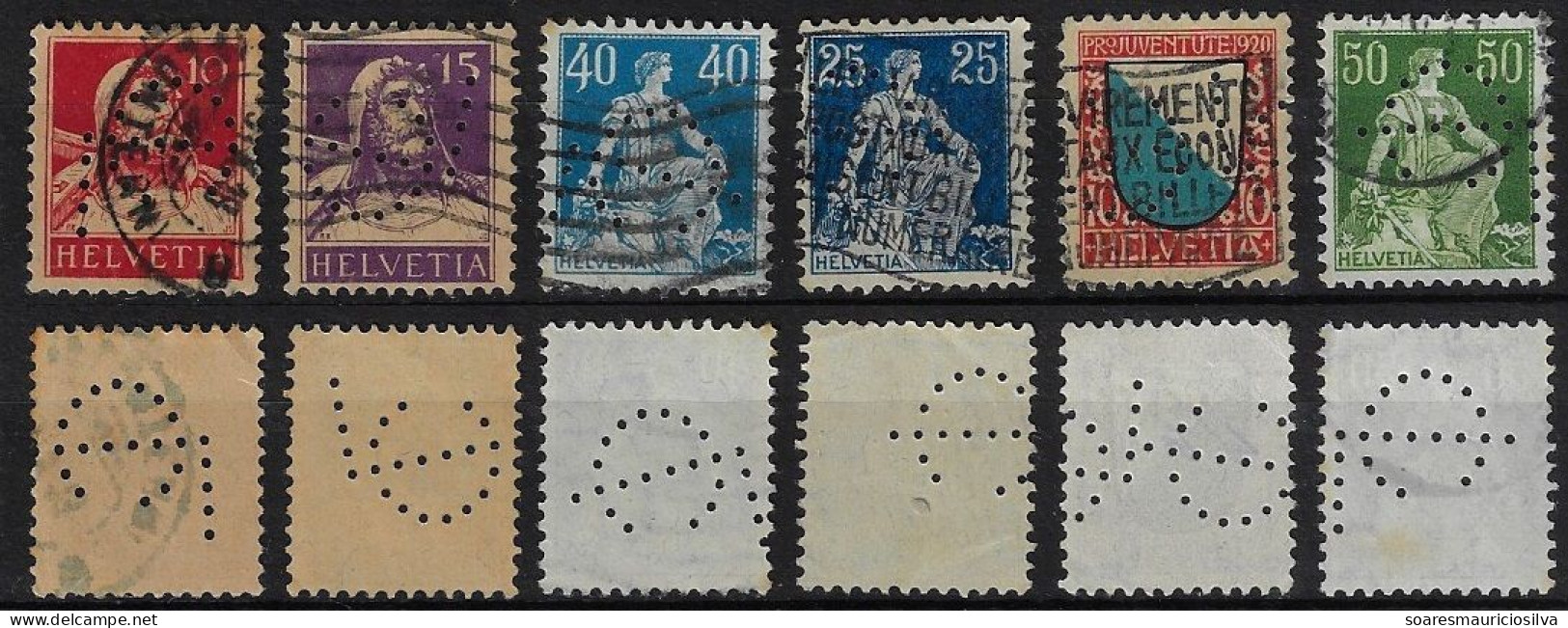 Switzerland 1912/1942 6 Stamp With Perfin LC Weave By AG Leu & Co. Bank In Zurich Lochung Perfore - Gezähnt (perforiert)