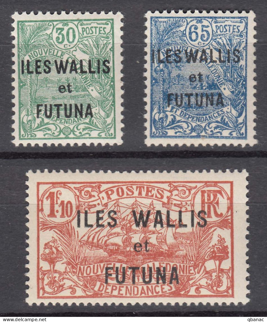 Wallis And Futuna 1927 Yvert#40-42 Mint Hinged (avec Charniere) - Neufs