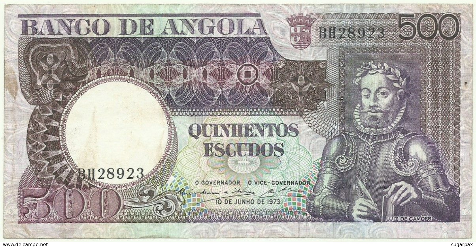 Angola - 500 Escudos - 10.6.1973 - Pick: 107 - Serie BH - Luiz De Camões - PORTUGAL - Angola