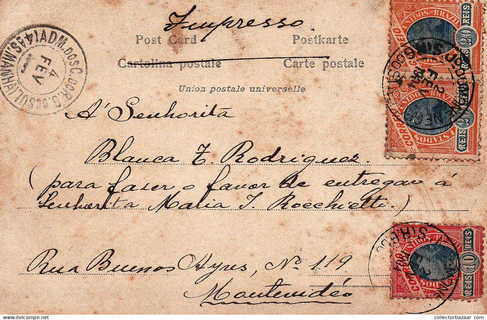 Brazil Sao Jose Do Monte Negro  Postcard Sent To Uruguay Nice Postmarked 1904 - Storia Postale