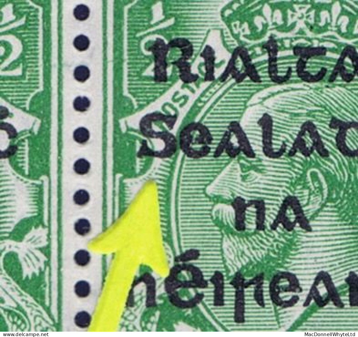 Ireland 1922 Thom Rialtas 5-line Ovpt In Blue-black On ½d, Marginal Block Of 6 Incl "R Over Se" Mint Unmounted - Ungebraucht