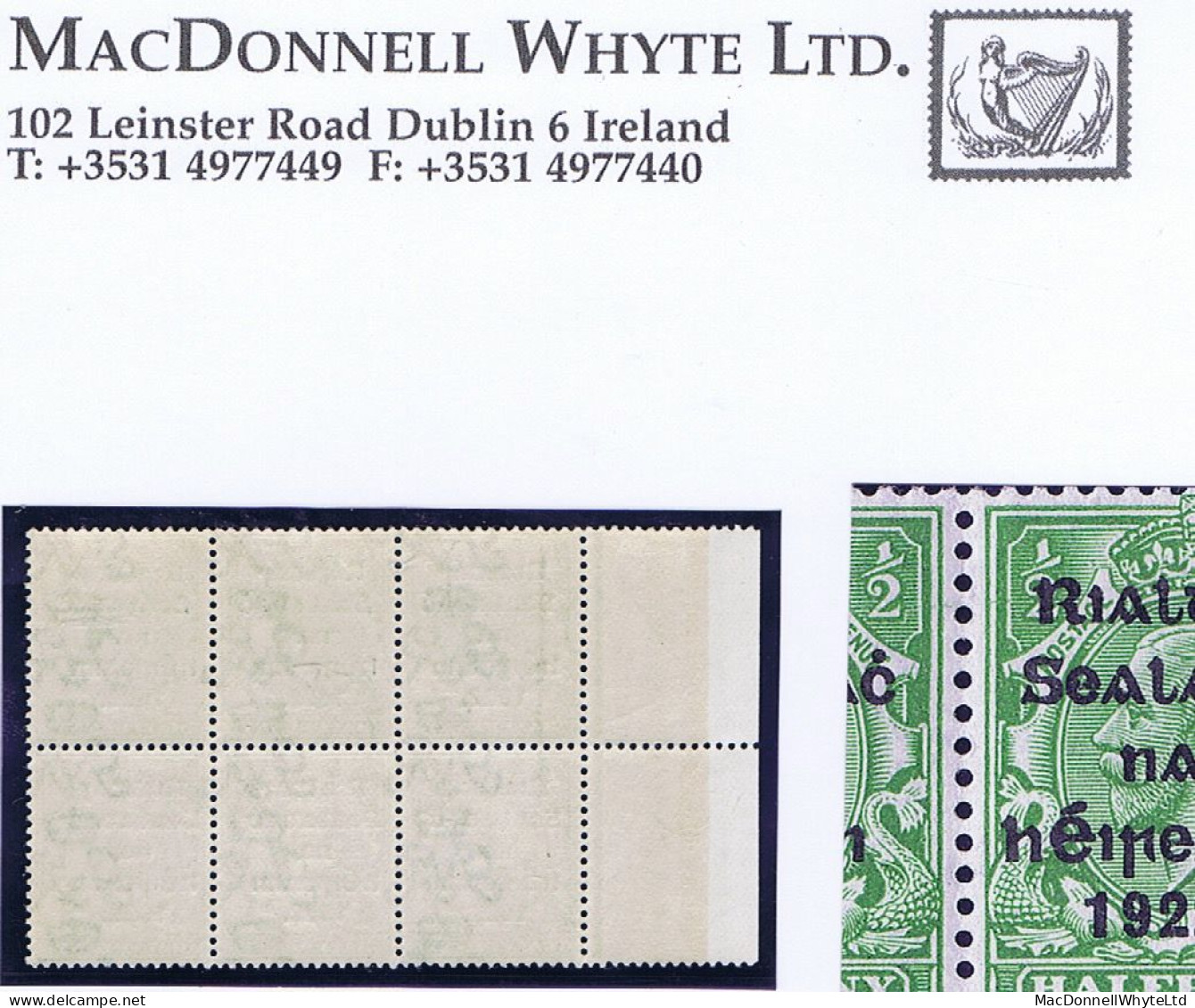 Ireland 1922 Thom Rialtas 5-line Ovpt In Blue-black On ½d, Marginal Block Of 6 Incl "R Over Se" Mint Unmounted - Unused Stamps