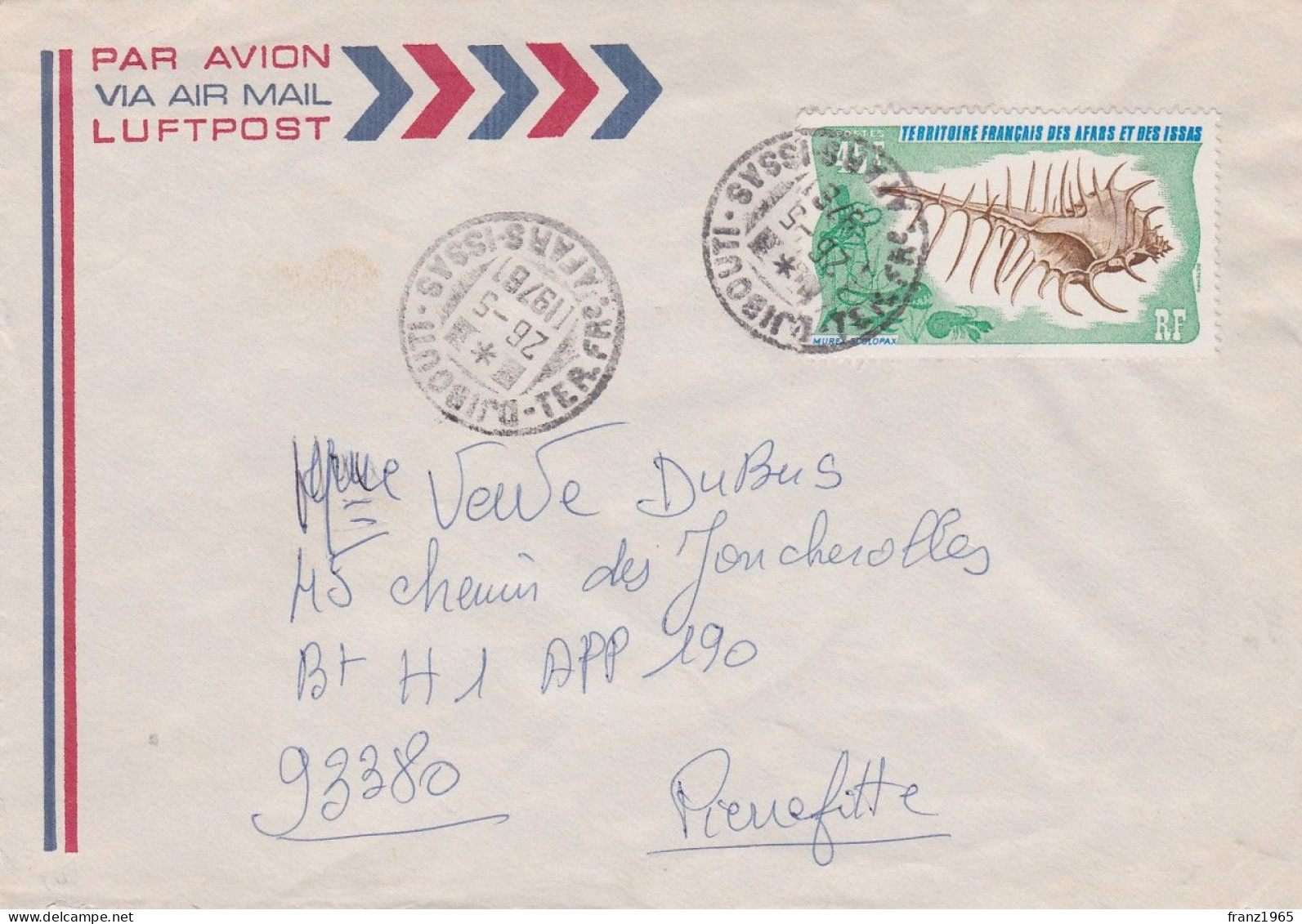 From Afar Et Issas To France - 1976 - Cartas & Documentos