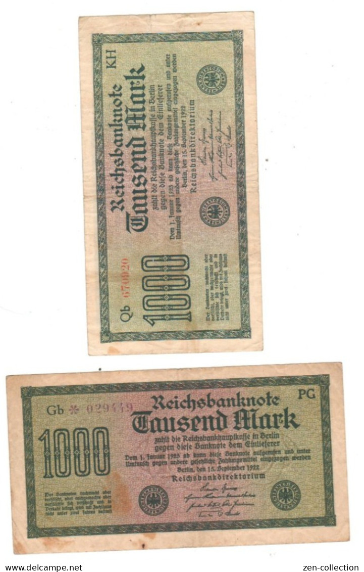 TWO WW2 Germany Nazi Propaganda FORGERY Overprint On Genuine 1000 Mark 1923 Banknote VF- - Autres & Non Classés