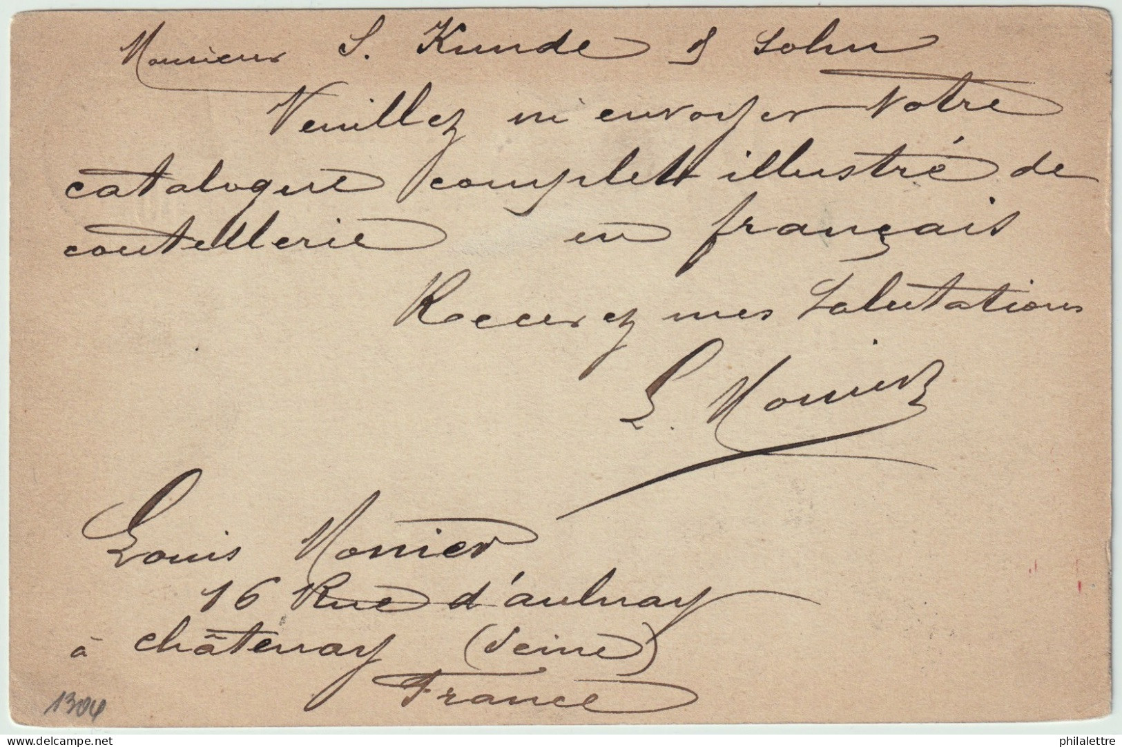 FRANCE 1887 Cachet "OL" Cercle Pointillé Sur CP 10c Sage De "CHATENAY / SEINE" (t.18) à DRESDE, Allemagne - 1877-1920: Periodo Semi Moderno