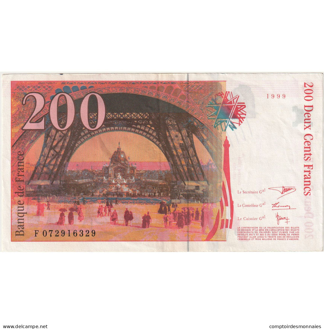 France, 200 Francs, Eiffel, 1999, F072916329, SPL, Fayette:75.5, KM:159b - 200 F 1995-1999 ''Eiffel''